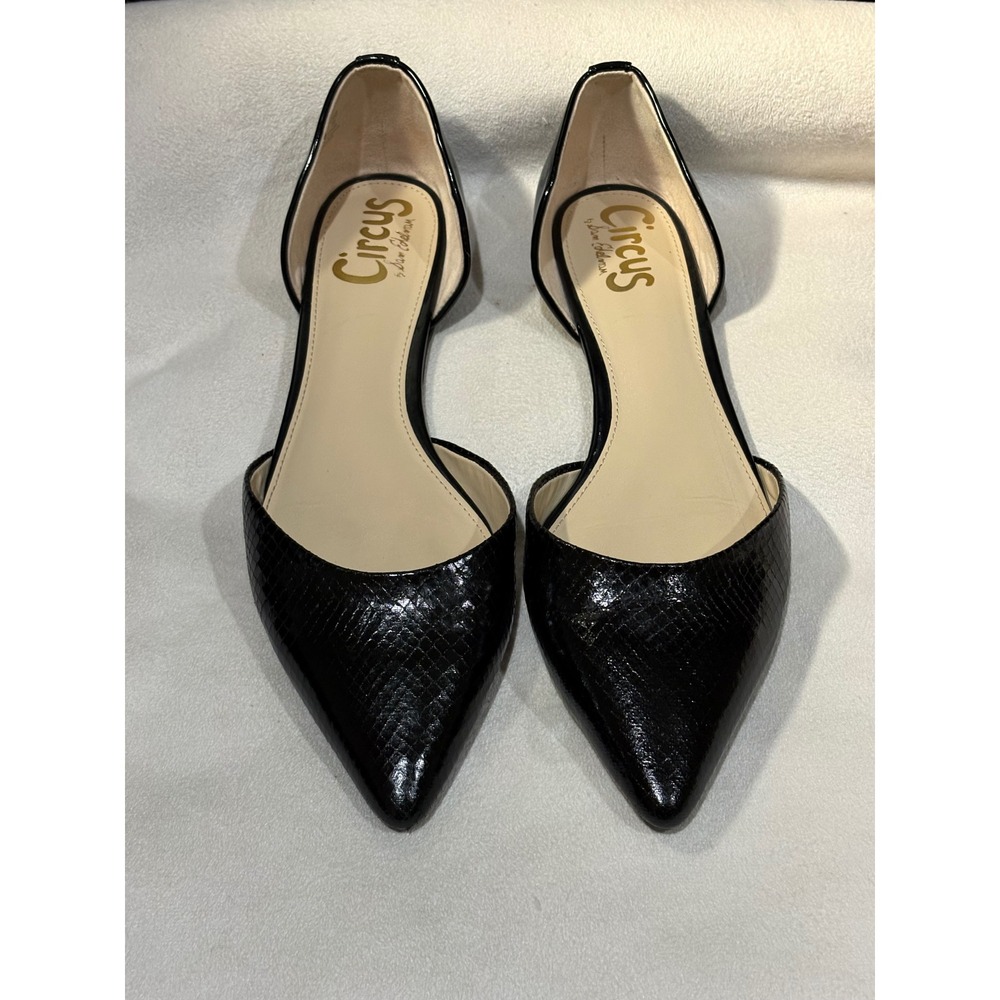 Circus by Sam Edelman Flats Women 8 Black Leni D'Orsay Pointed Toe Embossed